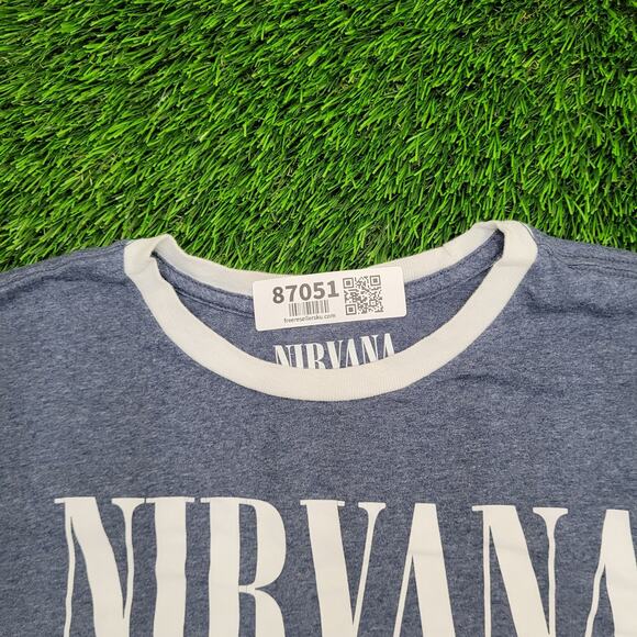 NIRVANA Rock Band Ringer Shirt M/L 21x26 Blueish Gray White - Picture 6 of 11